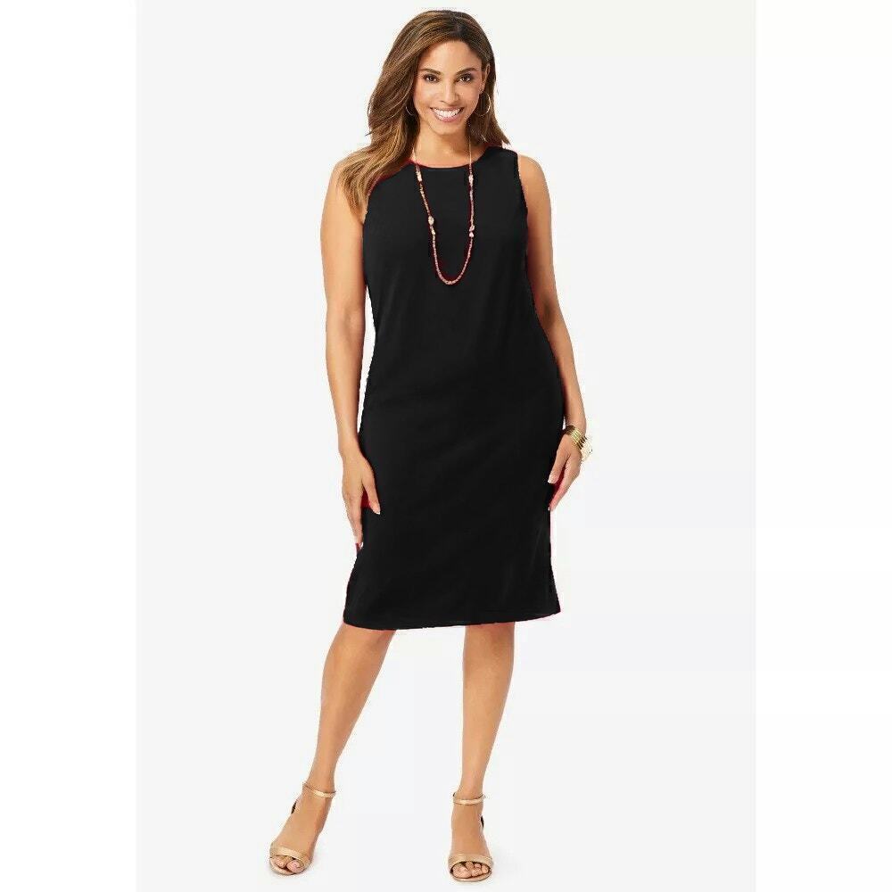 Jessica London Dress Sleeveless Crew Neck Sheath Knee Length Black NWT 32W